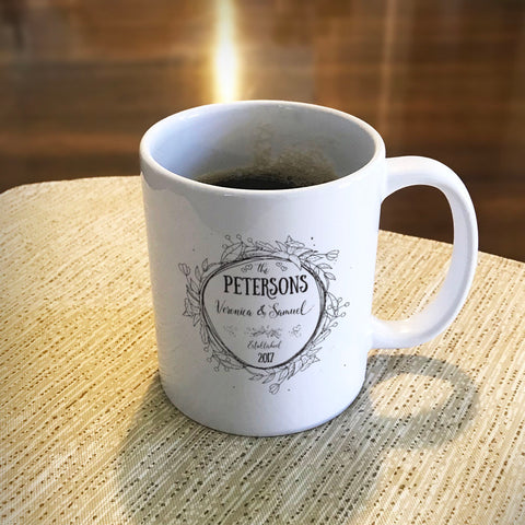 Image of Floral Frame Personalized Ceramic Coffee Mug