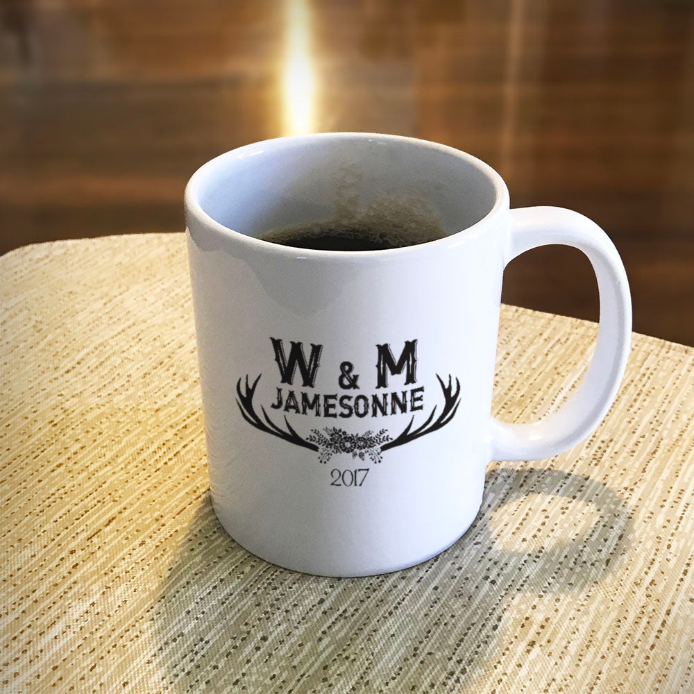 Antler Initials Personalized Ceramic Coffee Mug