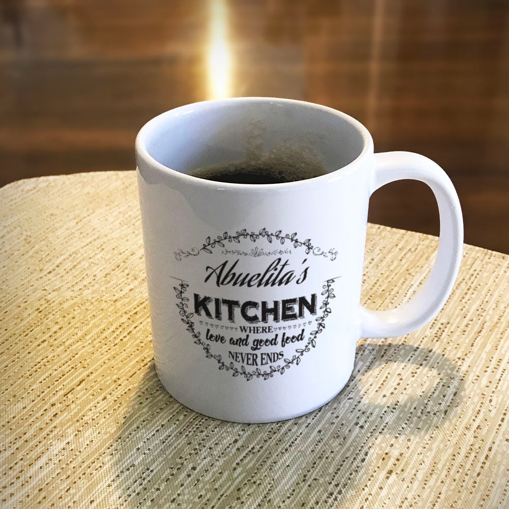 Kitchen Where Love and Good Food Never Ends Personalized Ceramic Coffee Mug