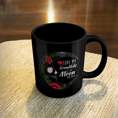 Image of Personalized Ceramic Coffee Mug Black Love My Grandkids Sugar Skull