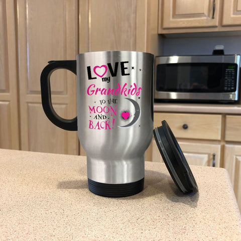 Image of Personalized Metal Coffee and Tea Travel Mug Love My Grandkids To the Moon and Back
