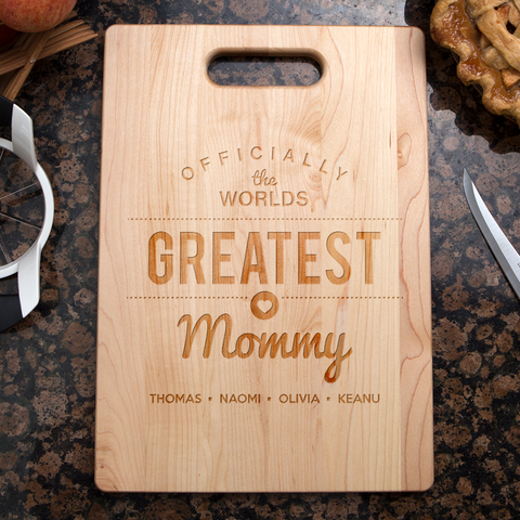 Image of Worlds Greatest Mommy Personalized Maple Cutting Board