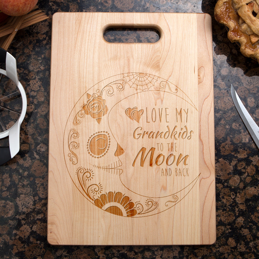 Love My Grandkids to the Moon Sugar Skull Personalized Maple Cutting Board