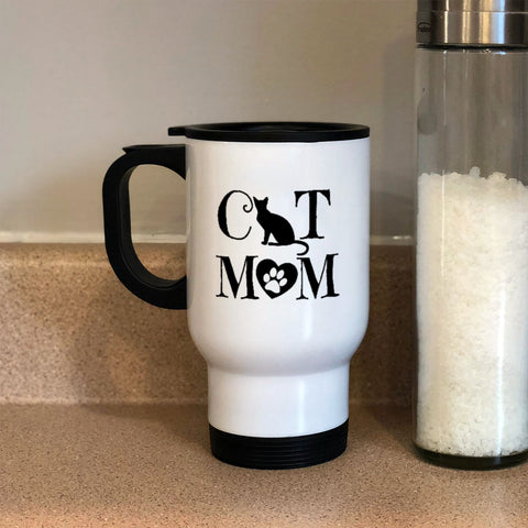Image of Metal Coffee and Tea Travel Mug Cat Mom Heart