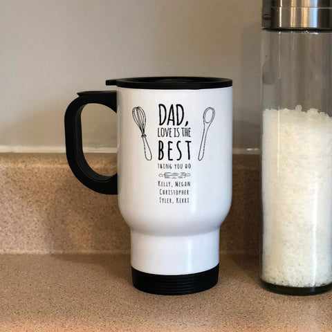 Image of Personalized Metal Coffee and Tea Travel Mug Dad Love Is The best