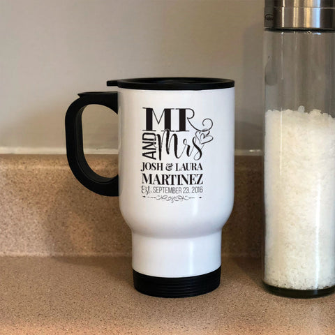 Image of Metal Coffee and Tea Travel Mug Mr. And Mrs Couple