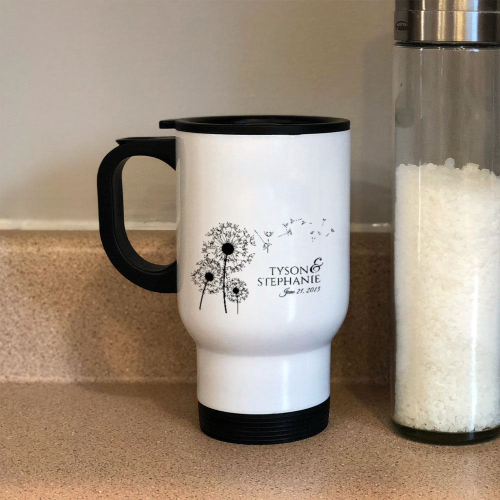 Metal Coffee and Tea Travel Mug Dandelion Love Personalized