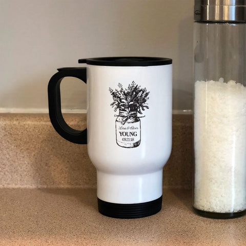 Image of Metal Coffee and Tea Travel Mug Mason Jar Personalized