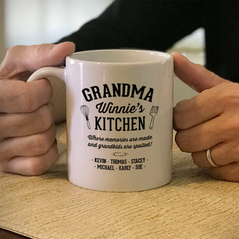 Image of Personalized Ceramic Coffee Mug Kitchen Where Memories are Made Grandma