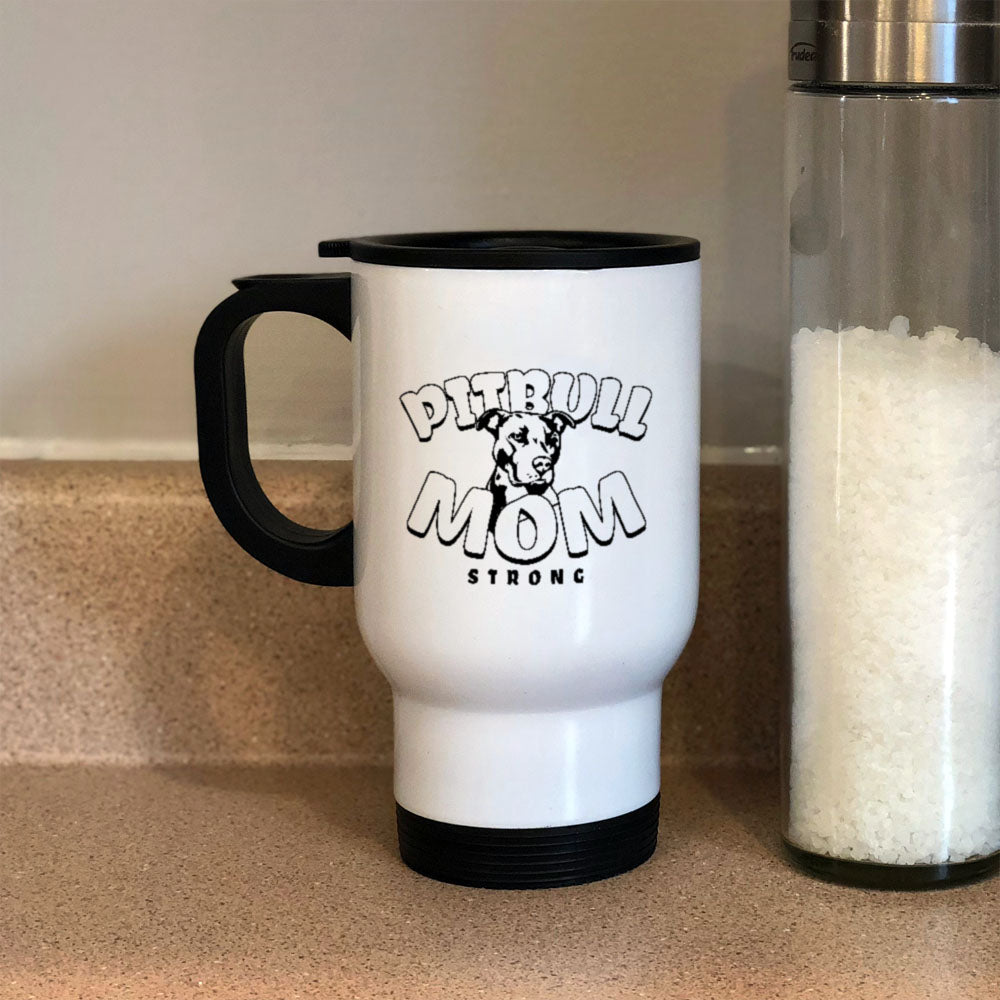 Metal Coffee and Tea Travel Mug Pitbull Mom Strong