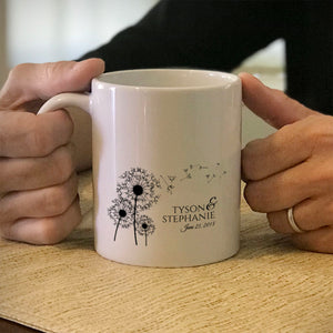 Personalized Ceramic Coffee Mug Dandelion Love Couple