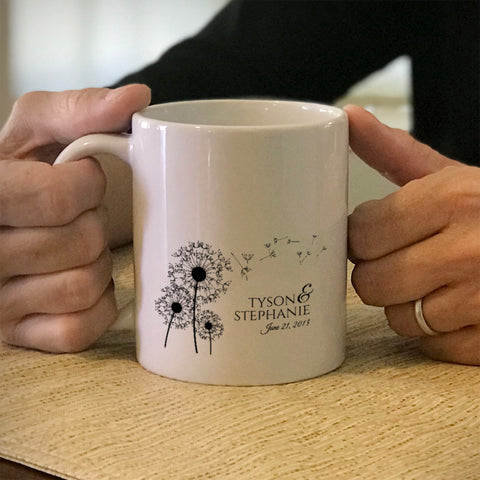 Image of Personalized Ceramic Coffee Mug Dandelion Love Couple