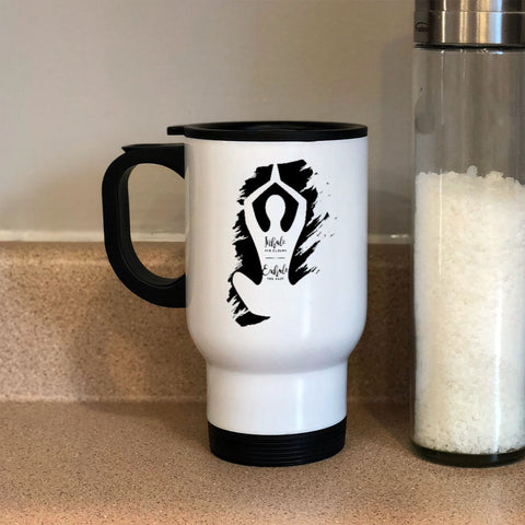 Image of Metal Coffee and Tea Travel Mug Yoga Inhale Exhale