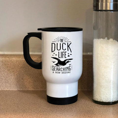 Image of Metal Coffee and Tea Travel Mug The Duck Life Searching A New Destiny