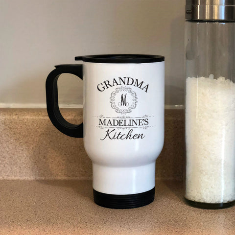 Image of Grandma Initial Personalized Metal Coffee and Tea Travel Mug
