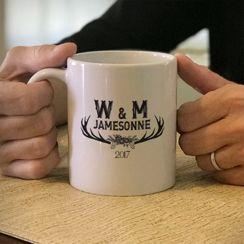 Image of Antler Initials Personalized Ceramic Coffee Mug