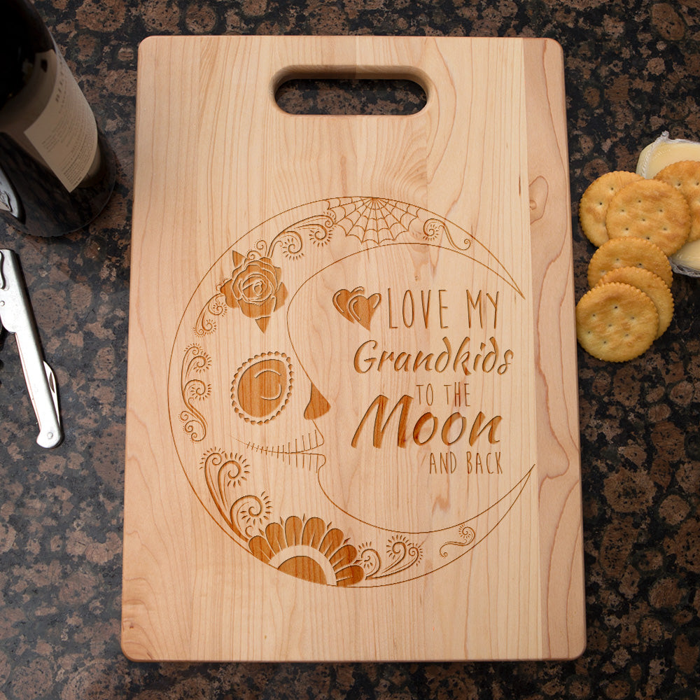 Love My Grandkids to the Moon Sugar Skull Personalized Maple Cutting Board