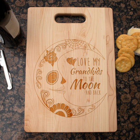 Image of Love My Grandkids to the Moon Sugar Skull Personalized Maple Cutting Board