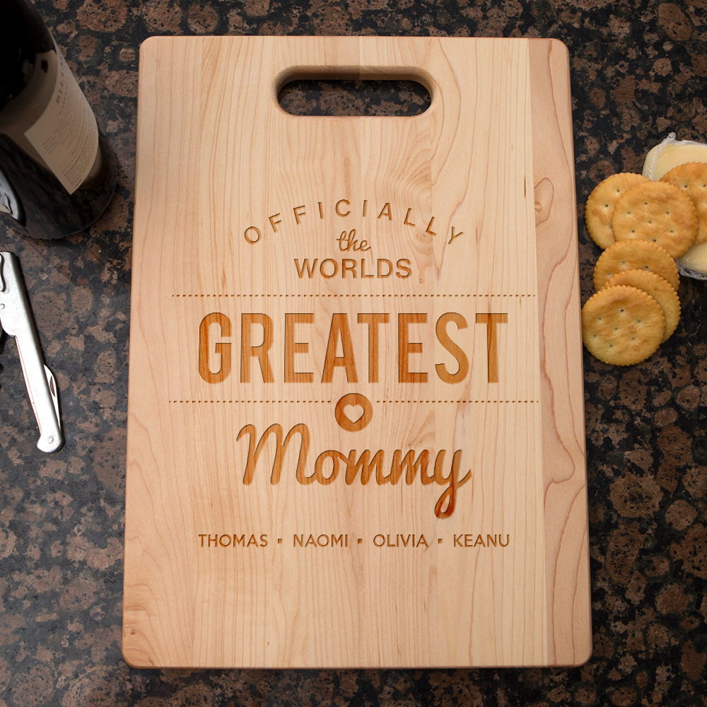 Worlds Greatest Mommy Personalized Maple Cutting Board