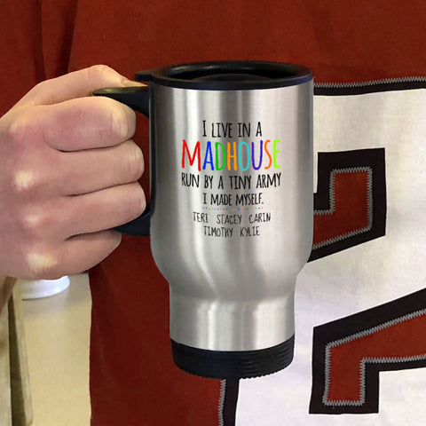 Image of Madhouse Personalized Metal Coffee and Tea Travel Mug