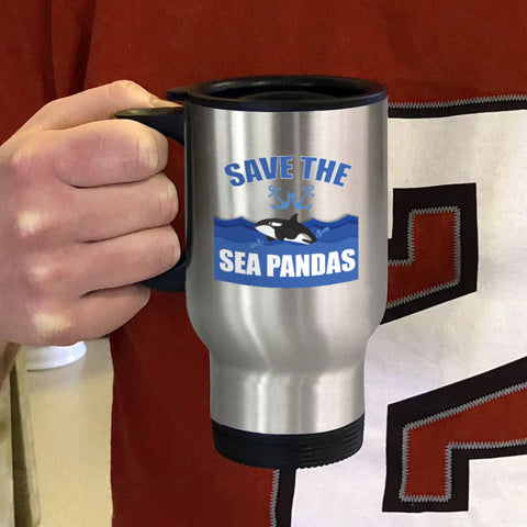 Image of Metal Coffee and Tea Travel Mug Sea Pandas