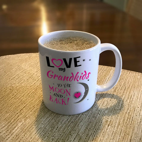 Image of Personalized Ceramic Coffee Mug Love My Grandkids To the Moon and Back