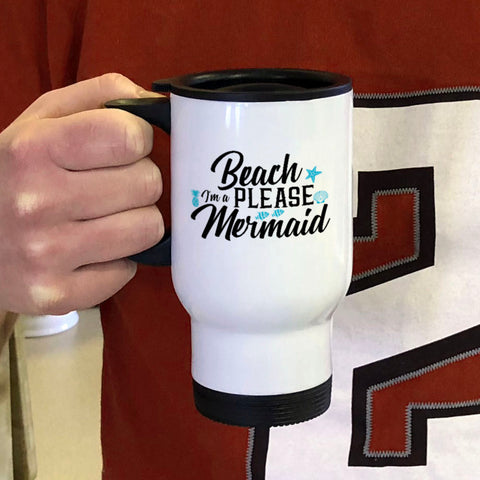 Image of Beach Please White Metal Coffee and Tea Travel Mug