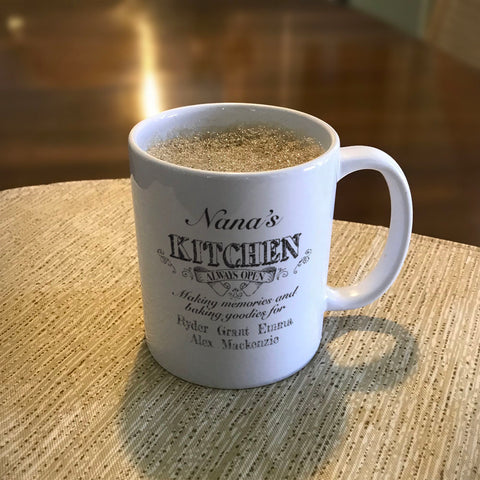 Image of Kitchen Always Open Personalized Ceramic Coffee Mug