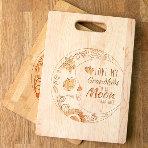 Image of Love My Grandkids to the Moon Sugar Skull Personalized Maple Cutting Board