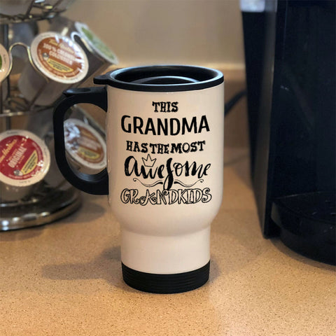 Image of AWESOME Grandma White Metal Coffee and Tea Travel Mug