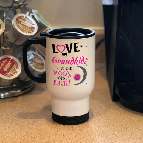 Image of Personalized Metal Coffee and Tea Travel Mug Love My Grandkids To the Moon and Back