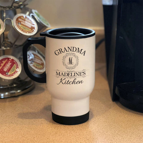 Image of Grandma Initial Personalized Metal Coffee and Tea Travel Mug