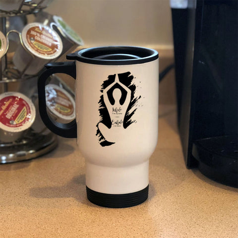 Image of Metal Coffee and Tea Travel Mug Yoga Inhale Exhale