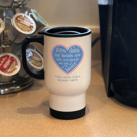 Image of Full Heart Personalized Metal Coffee and Tea Travel Mug