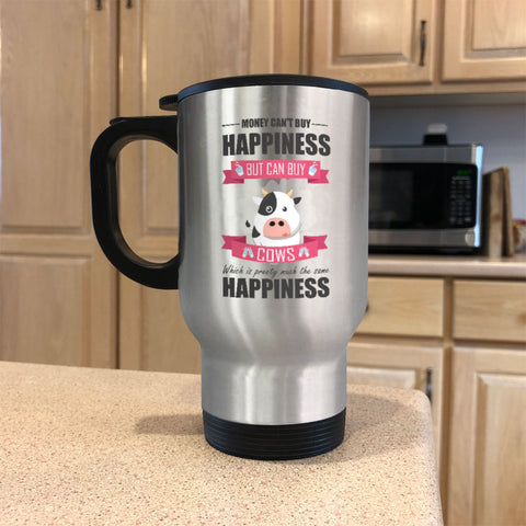 Image of Metal Coffee and Tea Travel Mug Happiness Cow Lover