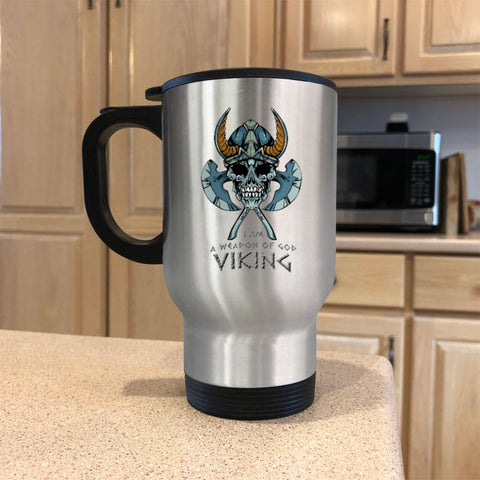 Image of Metal Coffee and Tea Travel Mug I Am A Weapon Of God Viking