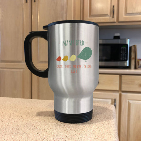 Mama Bird Personalized Metal Coffee and Tea Travel Mug