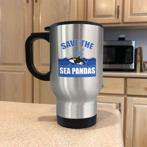 Image of Metal Coffee and Tea Travel Mug Sea Pandas