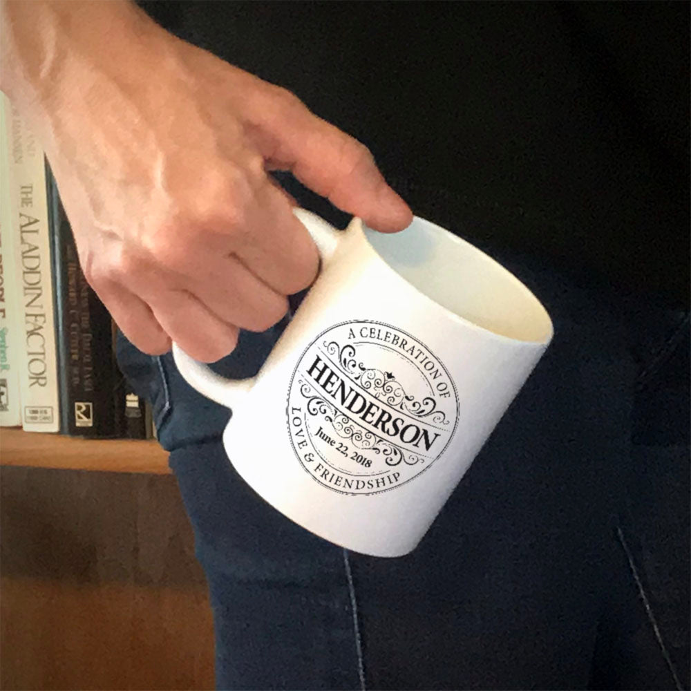 Personalized Ceramic Coffee Mug Round Vintage