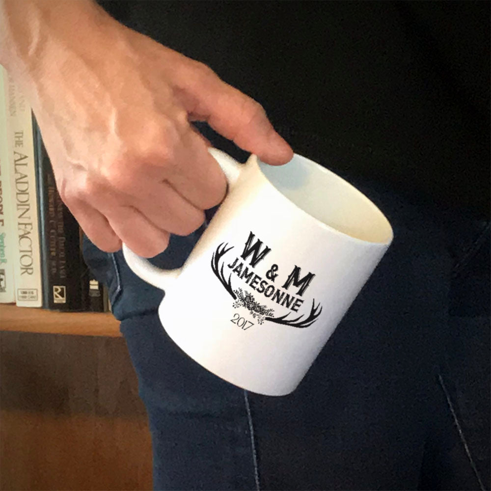 Antler Initials Personalized Ceramic Coffee Mug