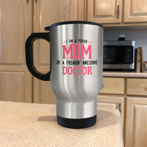Image of Proud Mom Personalized Metal Coffee and Tea Travel Mug