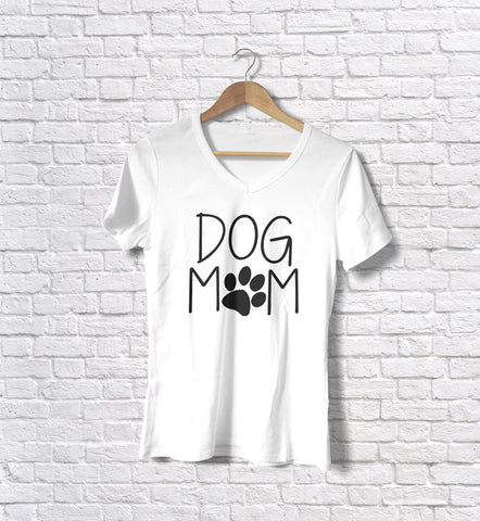 Ladies Cotton V-Neck T-Shirt Dog Mom