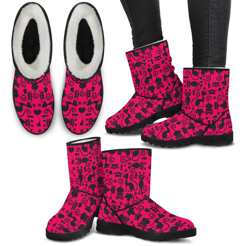 Image of Cats Faux Fur Boots Pink