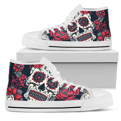 Image of Sugar Skull Red Rose High Top Shoes White