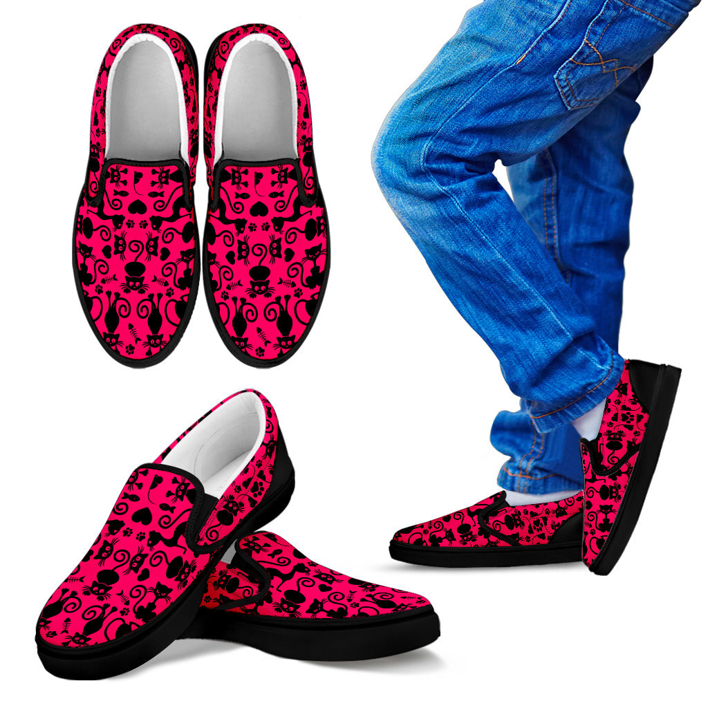Cats Slip On Shoes Pink Black