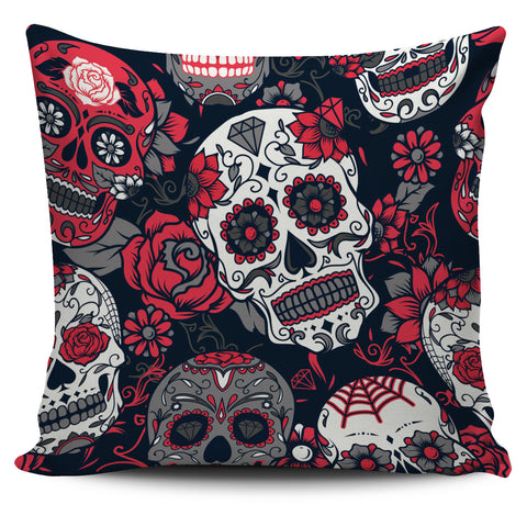 Image of Sugar Skull Red Rose Pillow Cover