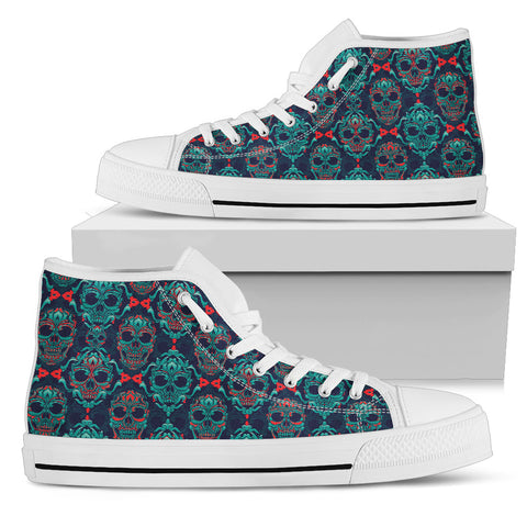 Image of Ornamental Sugar Skull High Top Shoes White