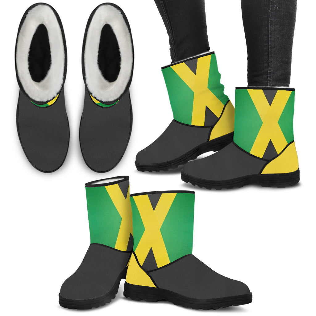 Jamaica Flag Faux Fur Boots