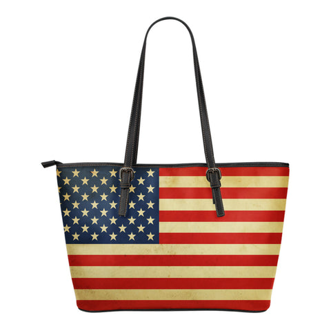 US Flag Small Leather Tote Bag