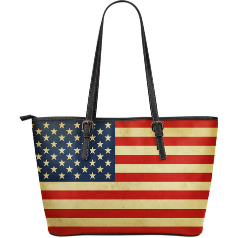 Image of US Flag Large Leather Tote Bag